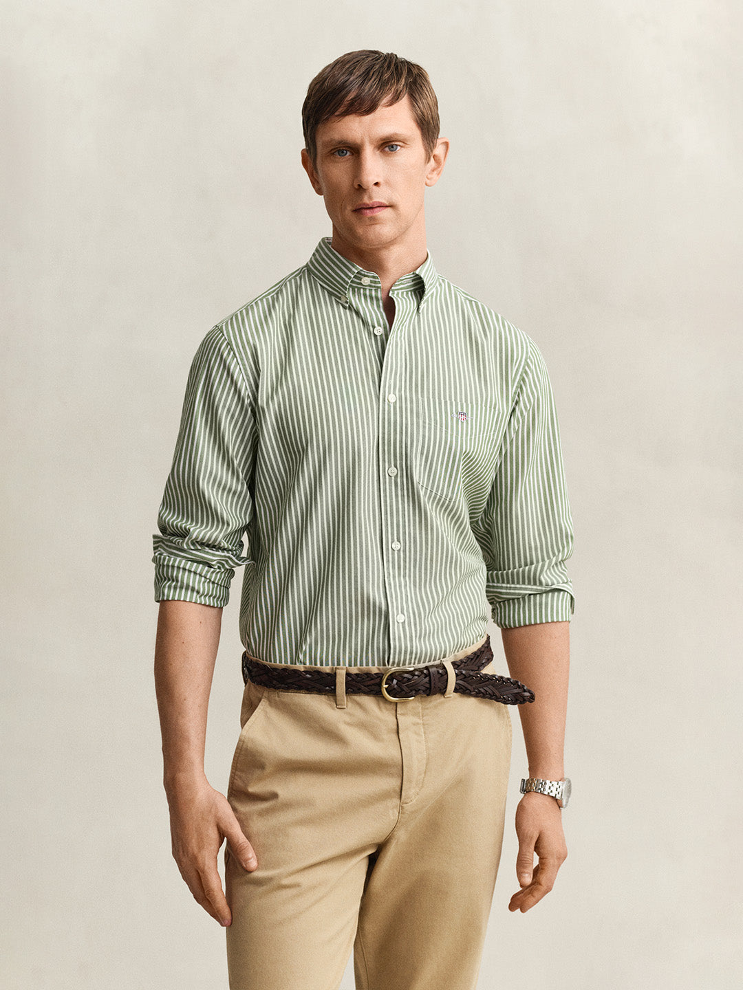 GANT Men Green Classic Poplin Striped Shirt