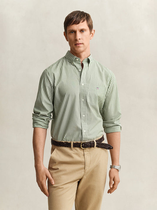 GANT Men Green Classic Poplin Striped Shirt