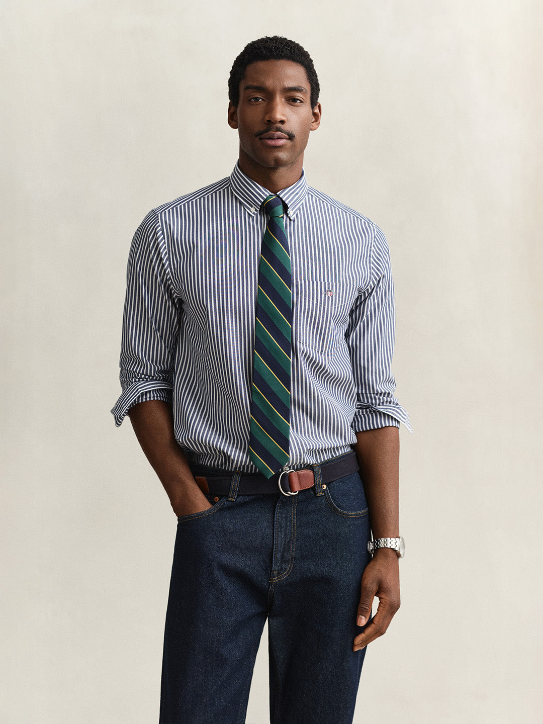 GANT Men Blue Classic Poplin Striped Shirt