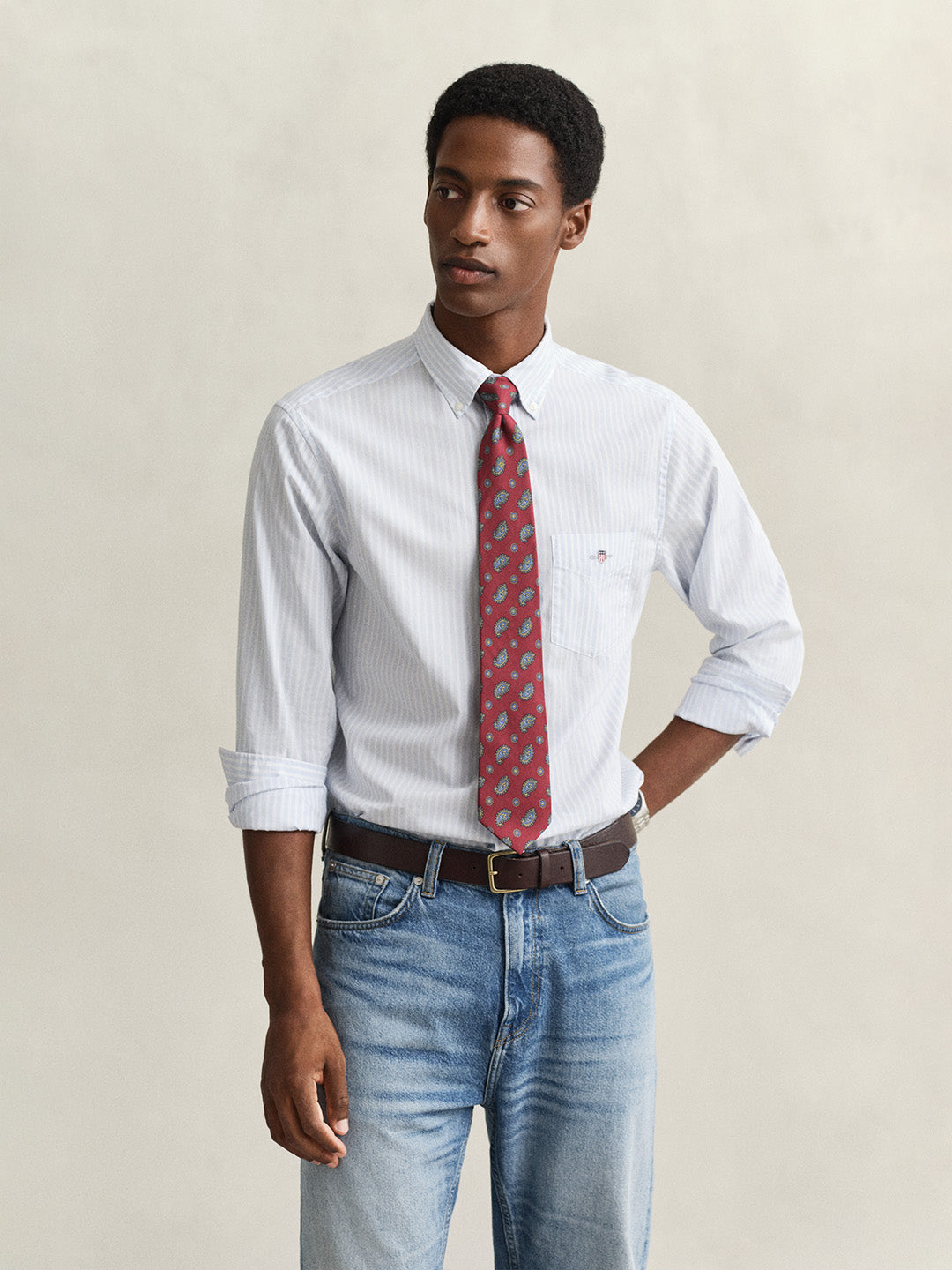 Gant Men Blue Striped Regular Fit Classic Poplin Shirt