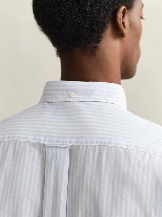 Gant Men Blue Striped Regular Fit Classic Poplin Shirt