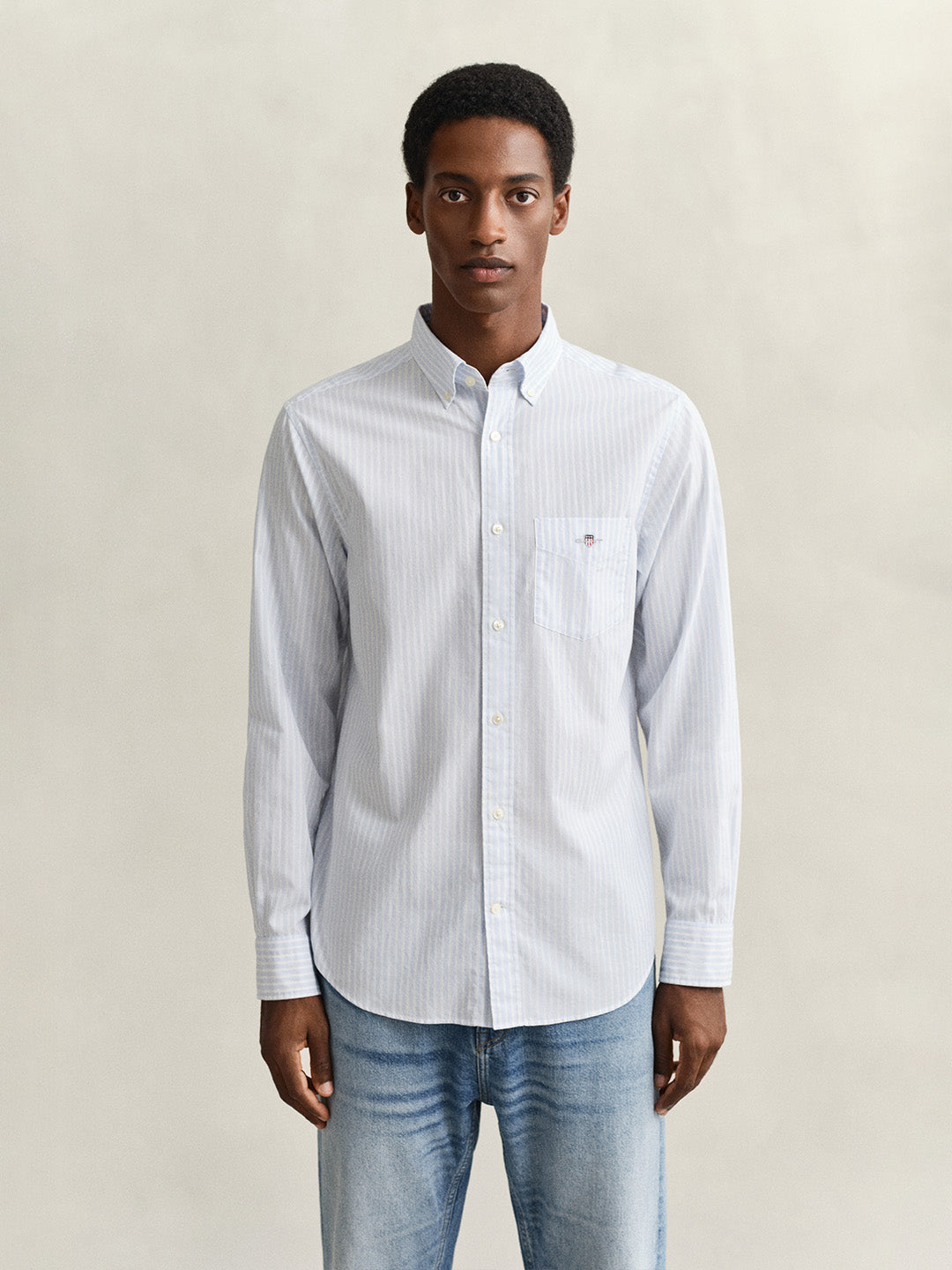 Gant Men Blue Striped Regular Fit Classic Poplin Shirt
