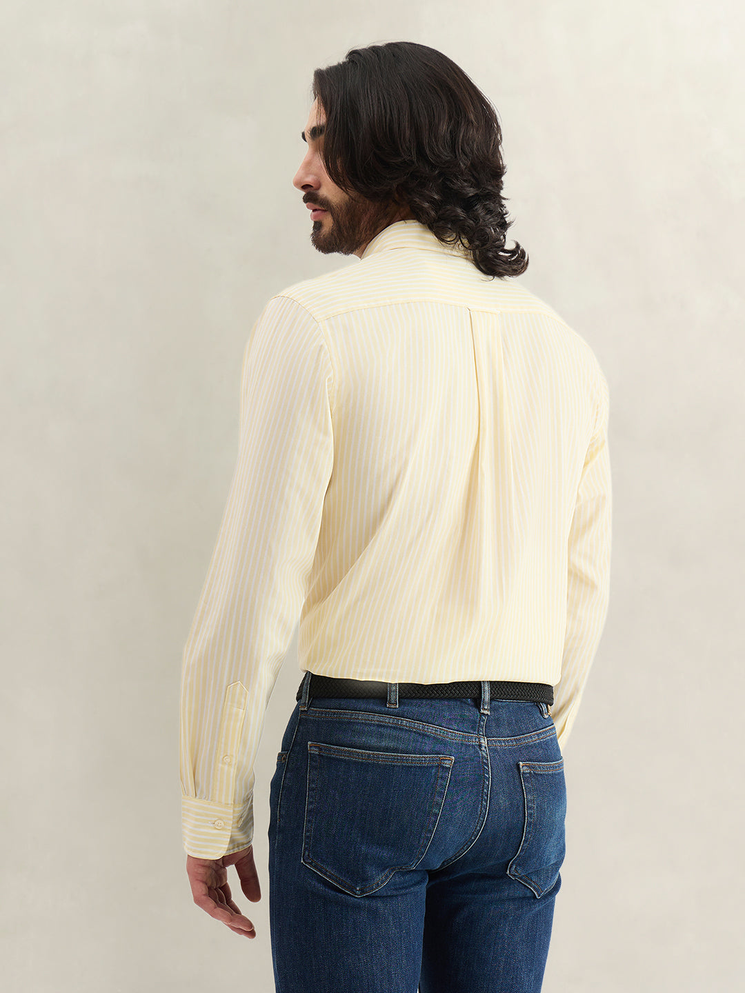 Gant Men Yellow Striped Regular Fit Classic Poplin Shirt