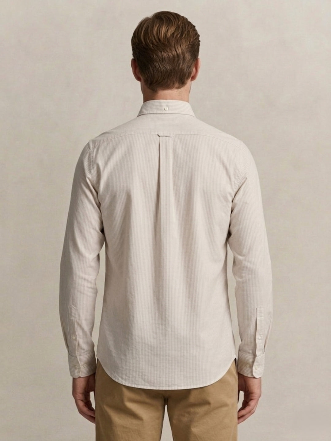 Gant Men Poplin Beige Striped Classic Collar Shirt