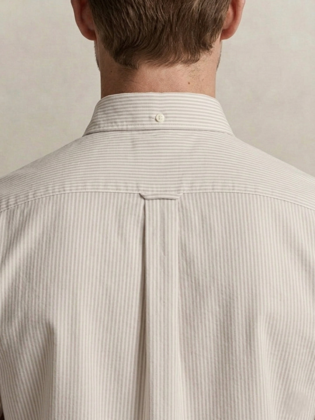 Gant Men Poplin Beige Striped Classic Collar Shirt