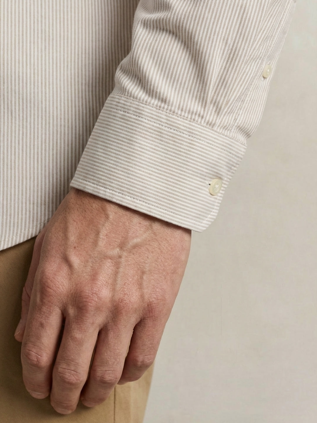 Gant Men Poplin Beige Striped Classic Collar Shirt