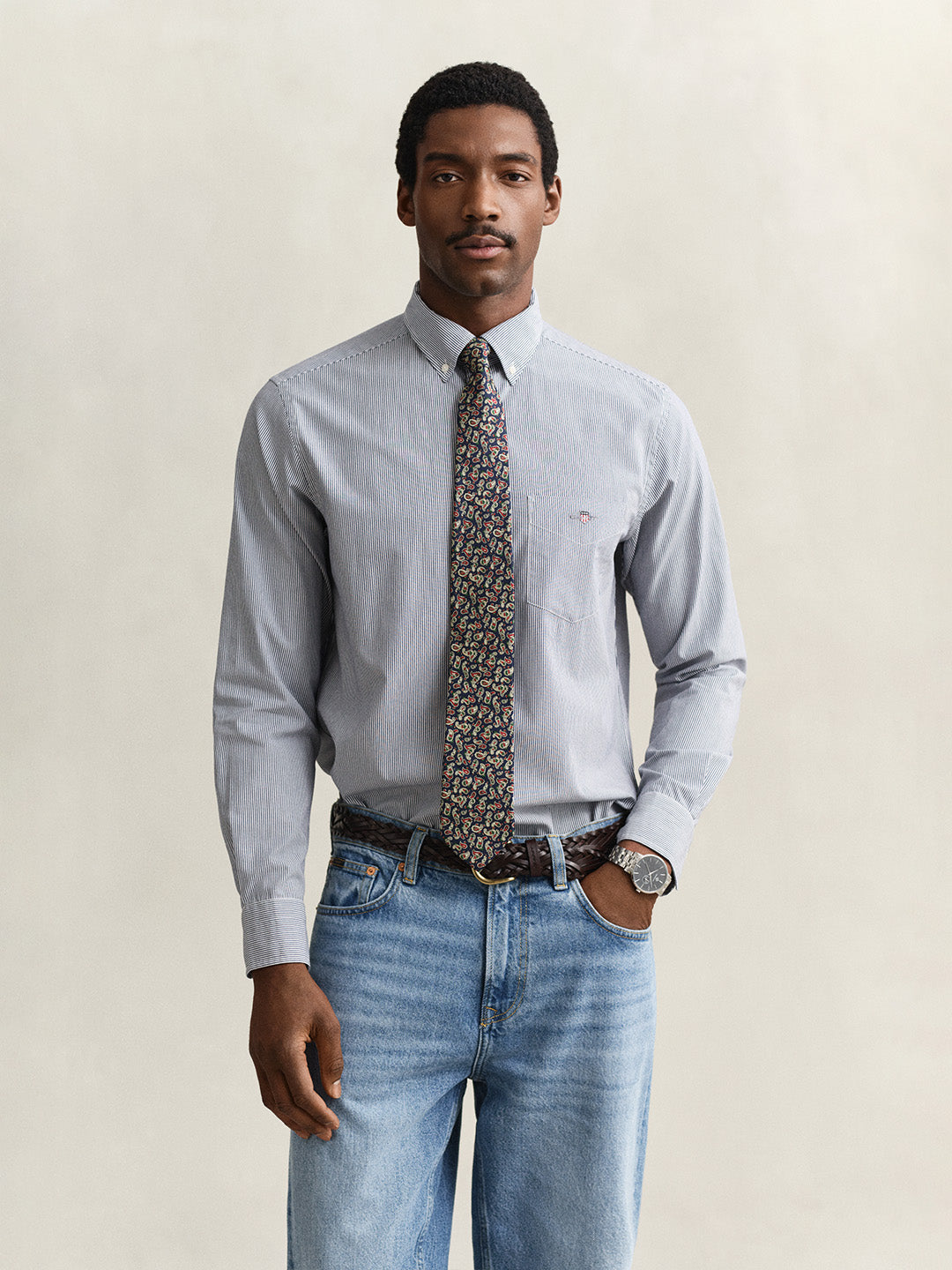 GANT Men Green Classic Poplin Striped Shirt