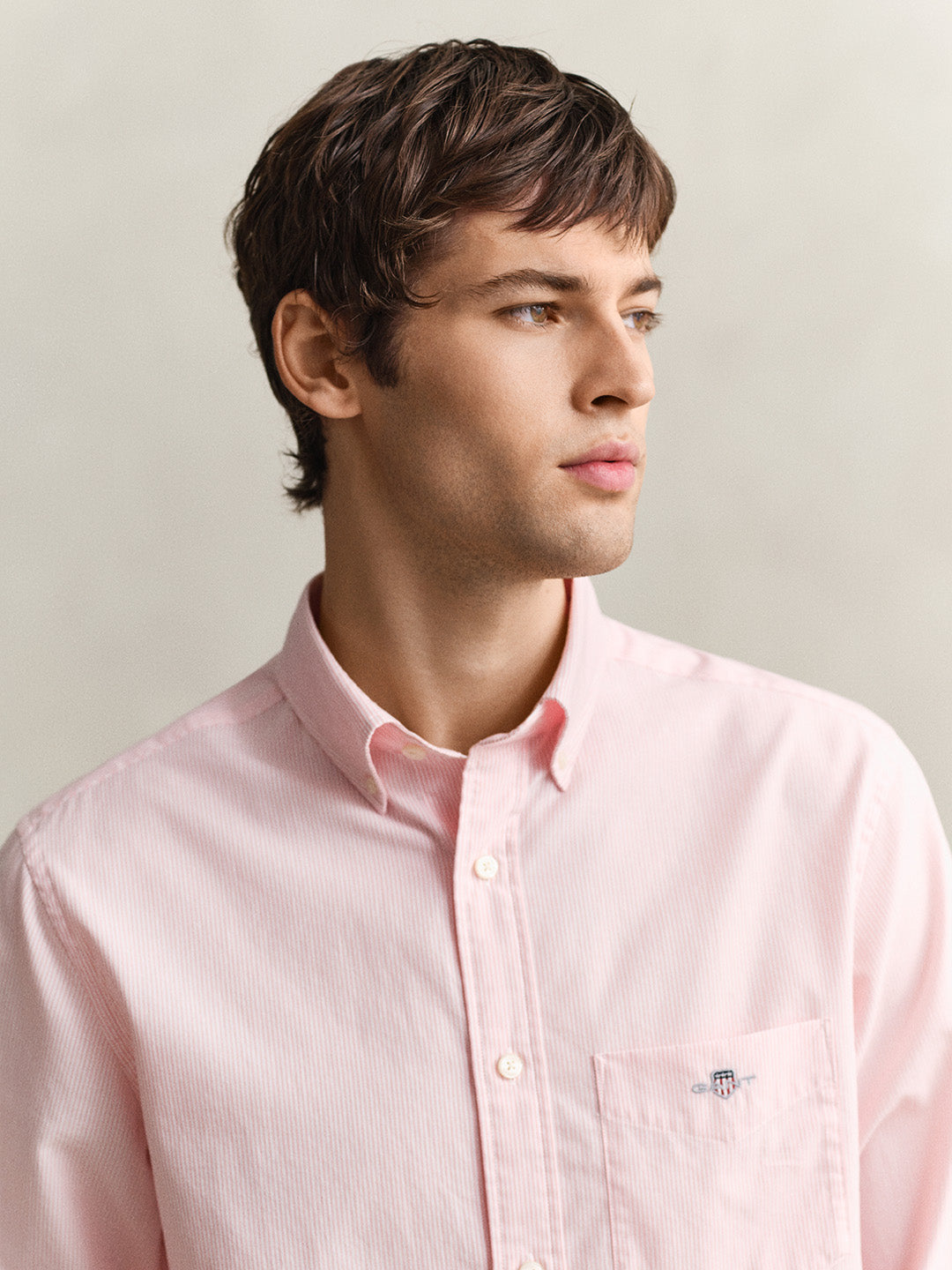 GANT Men Pink Classic Poplin Striped Shirt