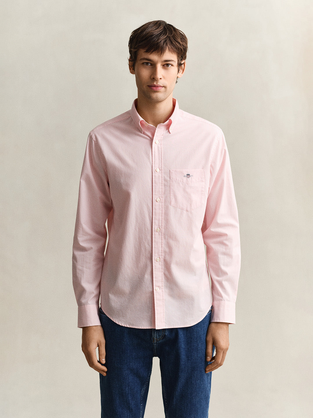 GANT Men Pink Classic Poplin Striped Shirt