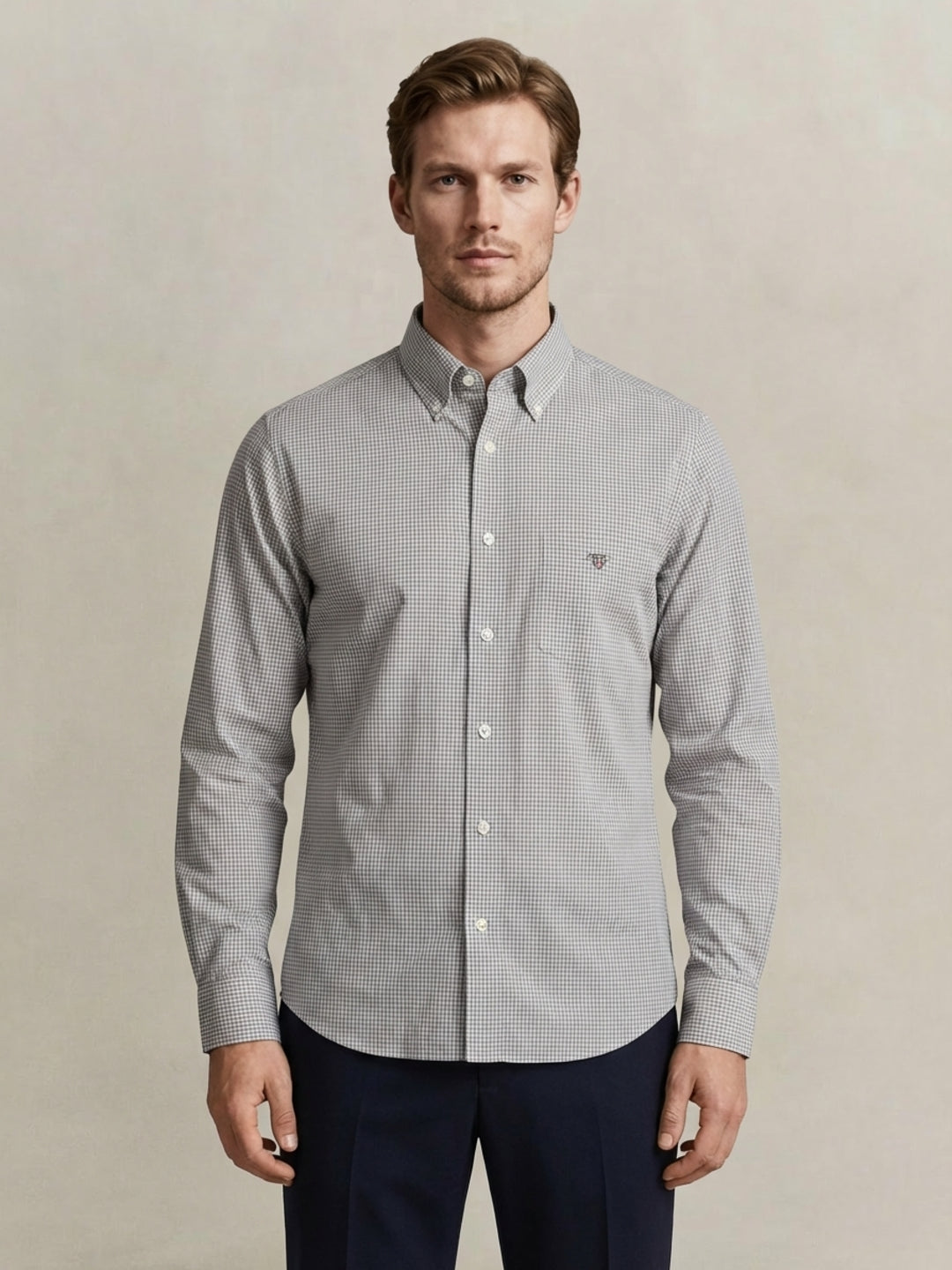 Gant Men Poplin Grey Checked Classic Collar Shirt