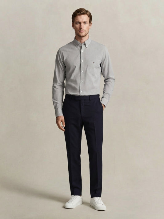 Gant Men Poplin Grey Checked Classic Collar Shirt