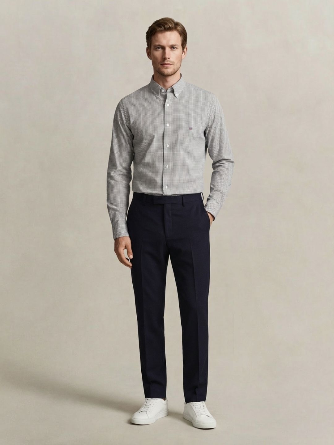 Gant Men Grey Checked Regular Fit Classic Poplin Gingham Shirt