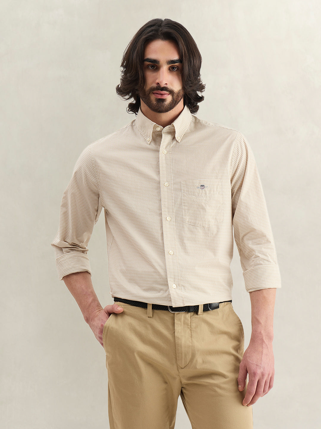 Gant Men Checked Beige Shirt