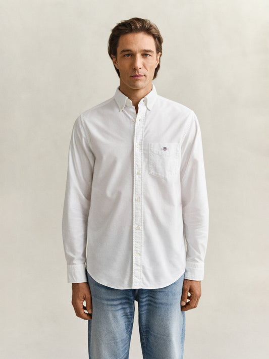Gant Men White Solid Regular Fit Classic Oxford Shirt