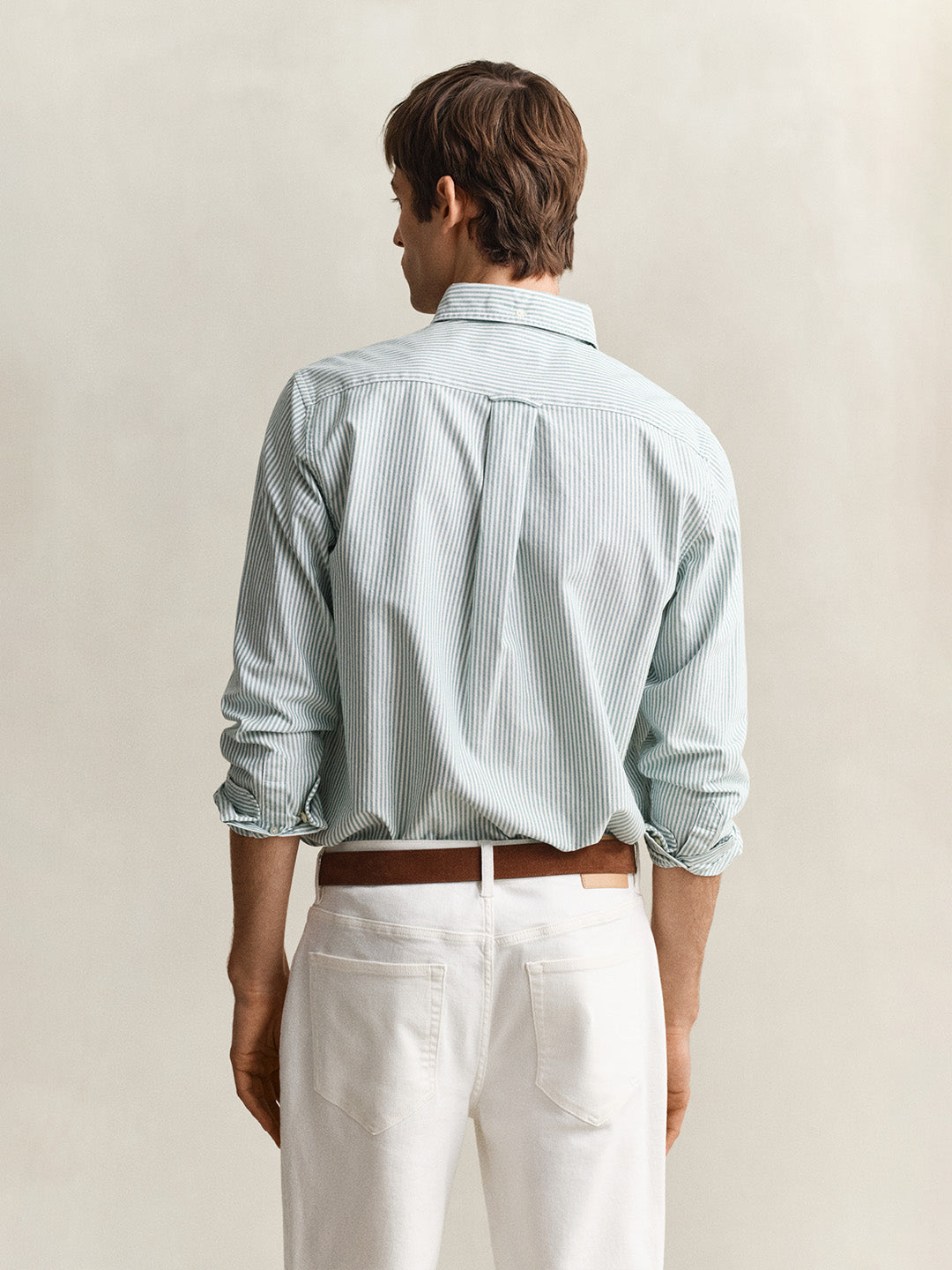 GANT Men Green Striped Regular Fit Classic Oxford Shirt