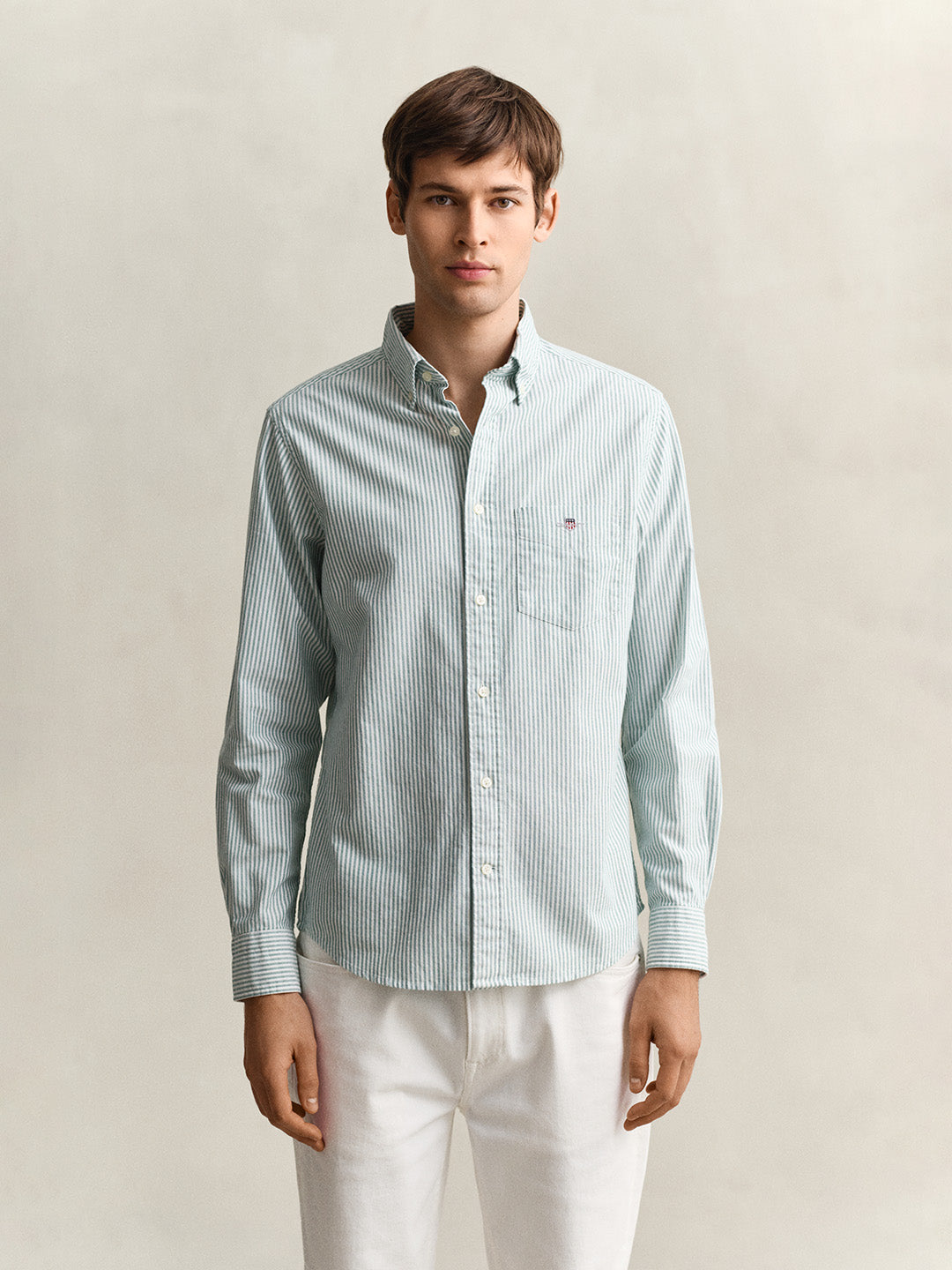 GANT Men Green Striped Regular Fit Classic Oxford Shirt