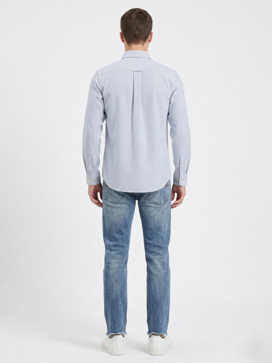 Gant Blue Cotton Striped Men Shirt