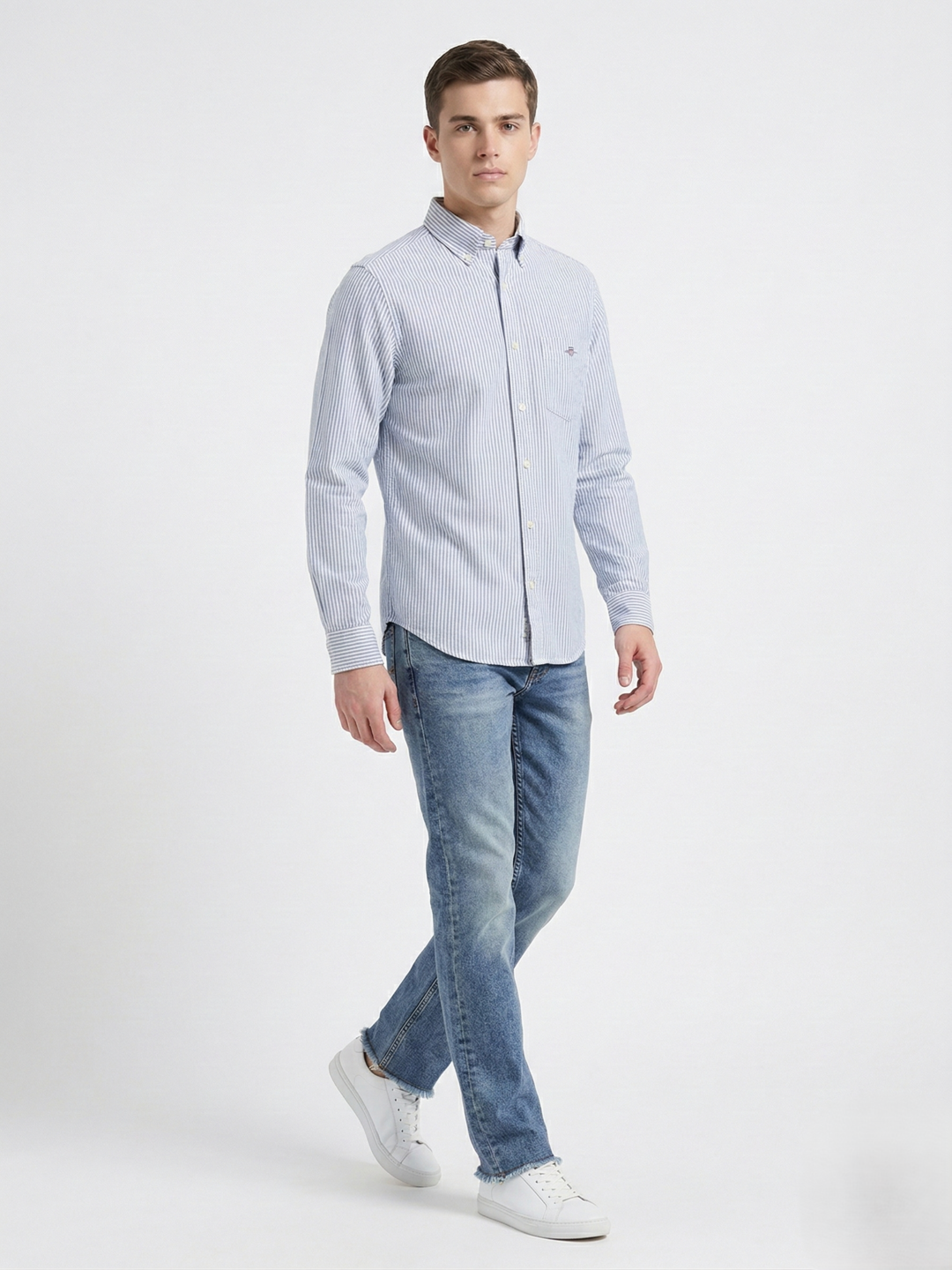 Gant Blue Cotton Striped Men Shirt