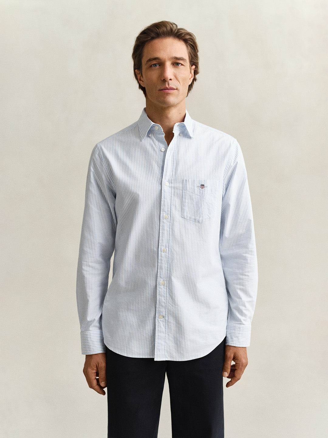 GANT Men Blue Striped Regular Fit Classic Oxford Shirt