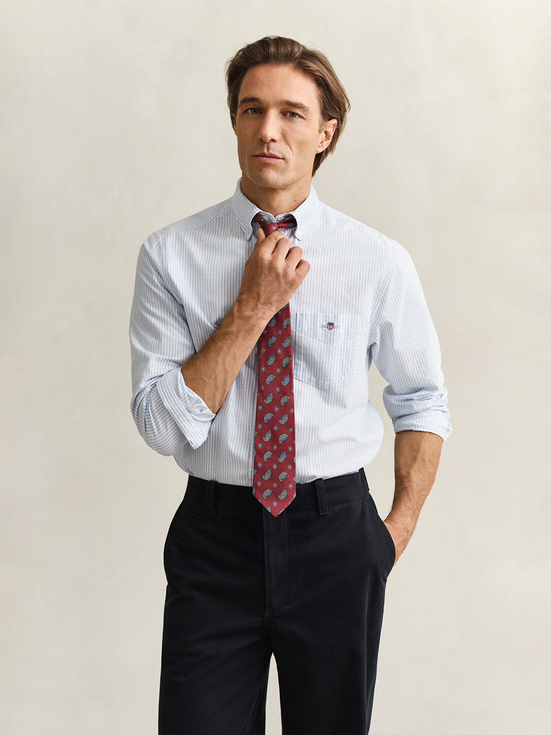 GANT Men Blue Striped Regular Fit Classic Oxford Shirt