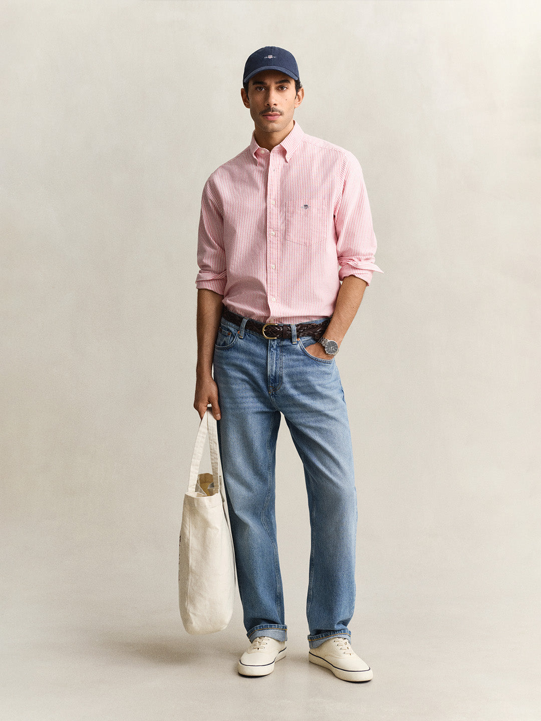 GANT Men Red Striped Regular Fit Classic Oxford Shirt