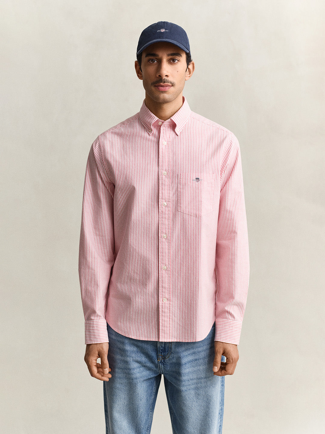 GANT Men Red Striped Regular Fit Classic Oxford Shirt