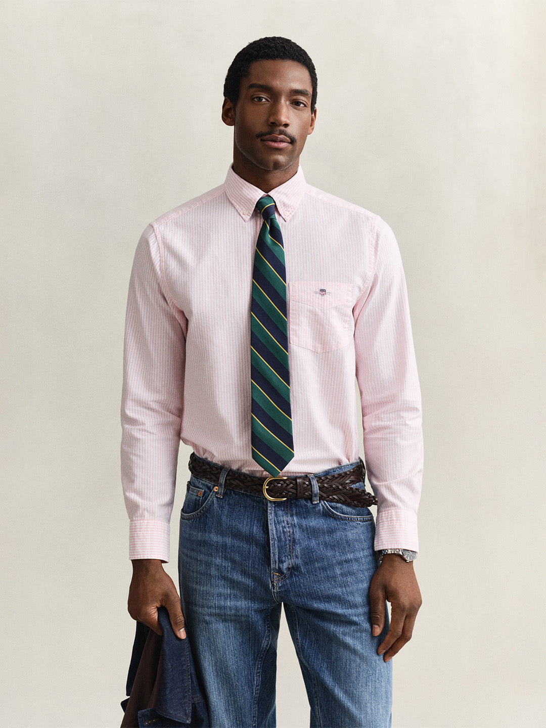 GANT Men Pink Striped Regular Fit Classic Oxford Shirt