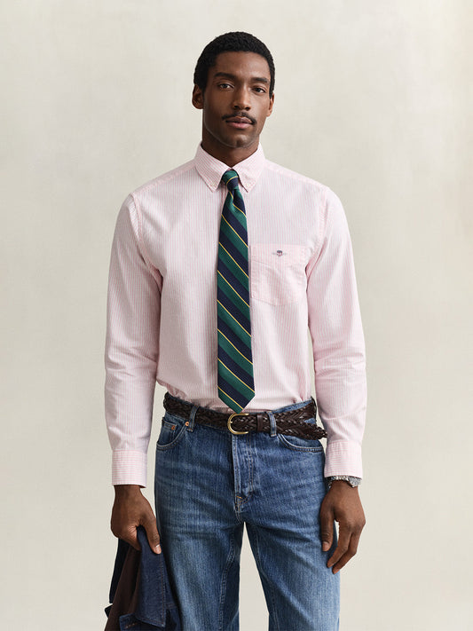 GANT Men Pink Striped Regular Fit Classic Oxford Shirt