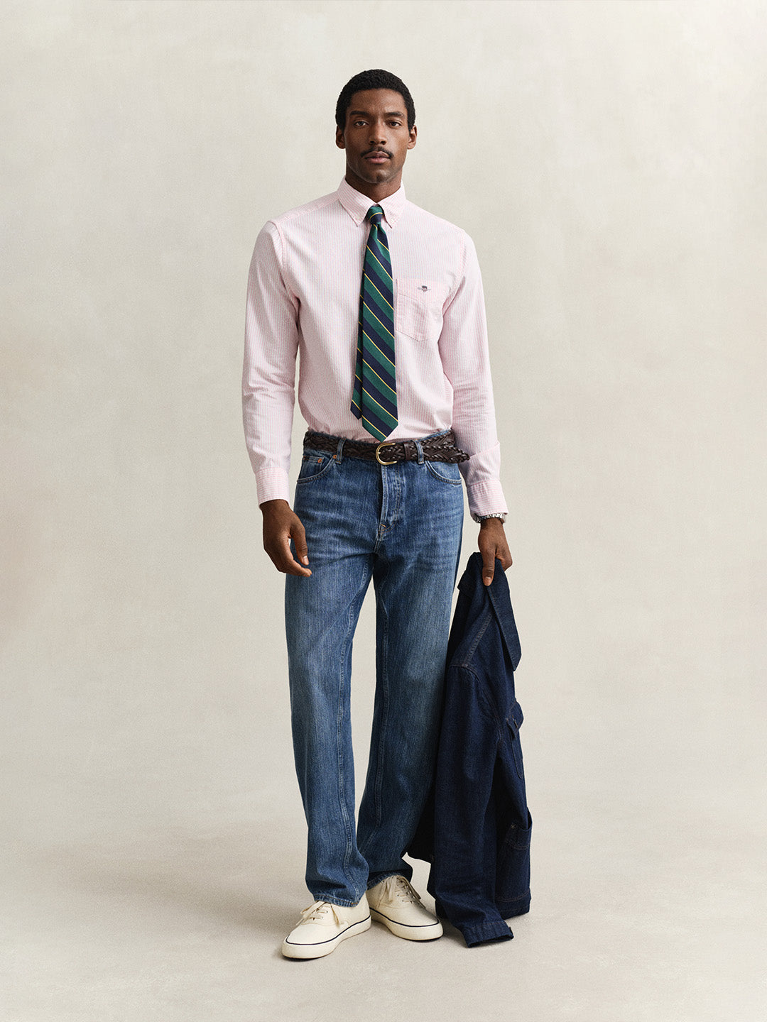 GANT Men Pink Striped Regular Fit Classic Oxford Shirt