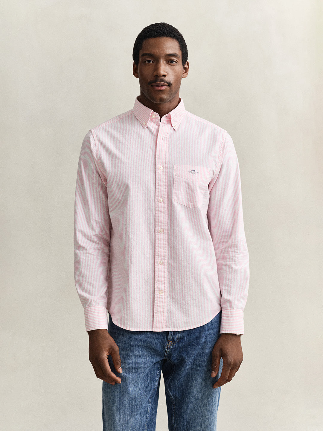 GANT Men Pink Striped Regular Fit Classic Oxford Shirt