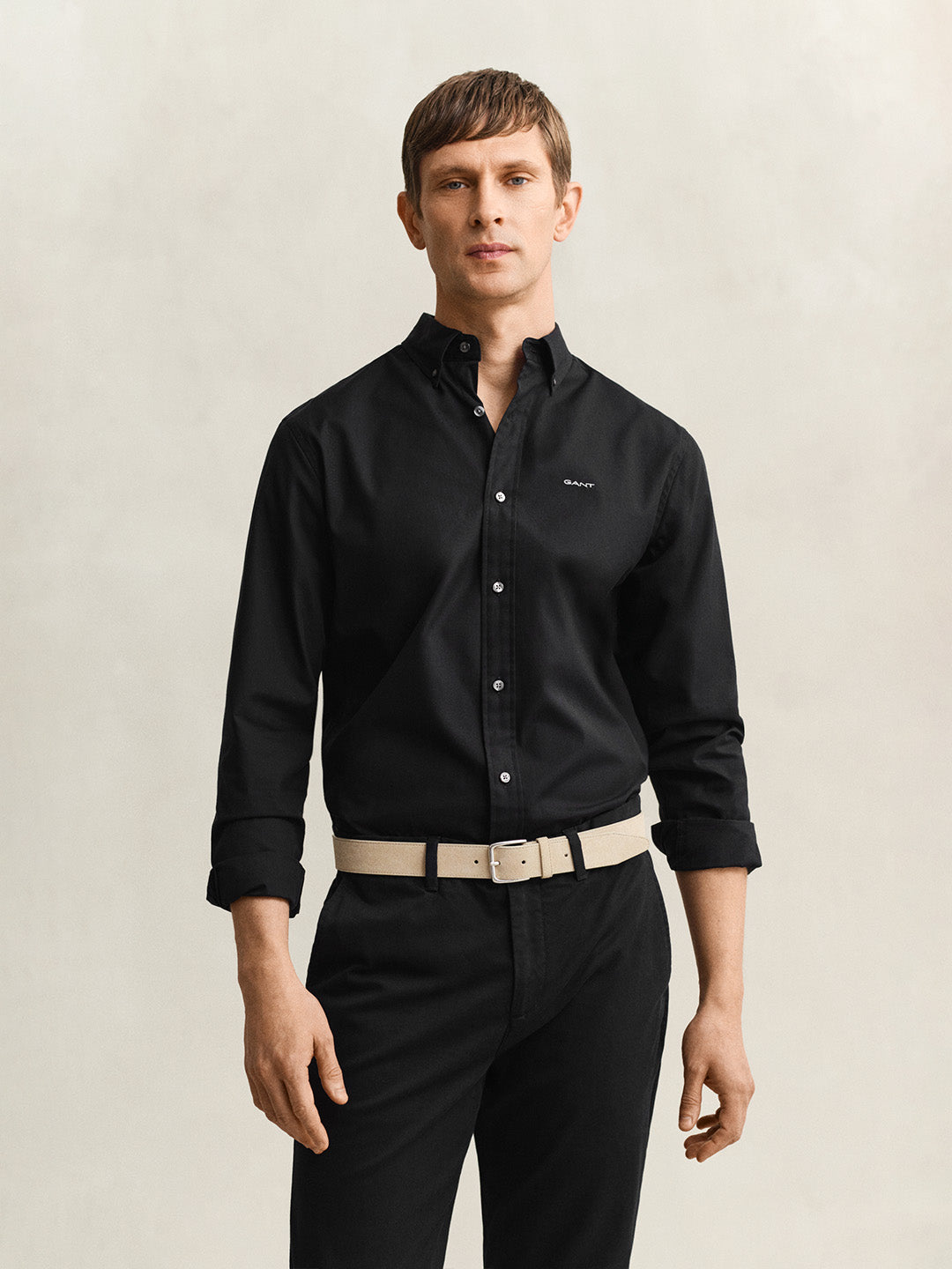 Gant Men Black Solid Regular Fit Pinpoint Oxford Shirt