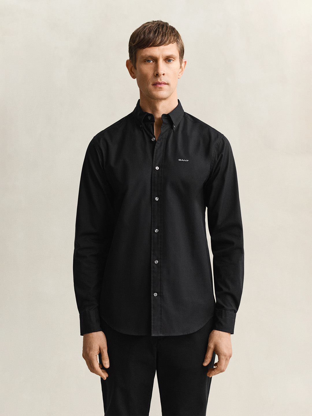 Gant Men Black Solid Regular Fit Pinpoint Oxford Shirt