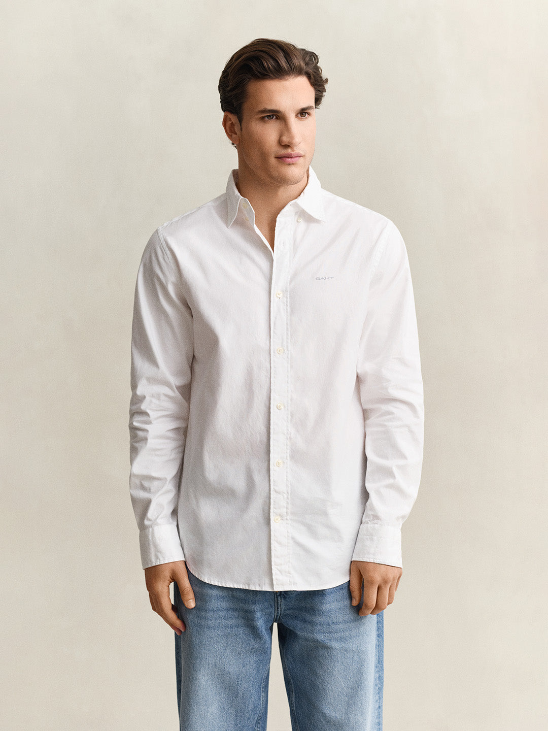 Gant Men White Solid Regular Fit Pinpoint Oxford Shirt