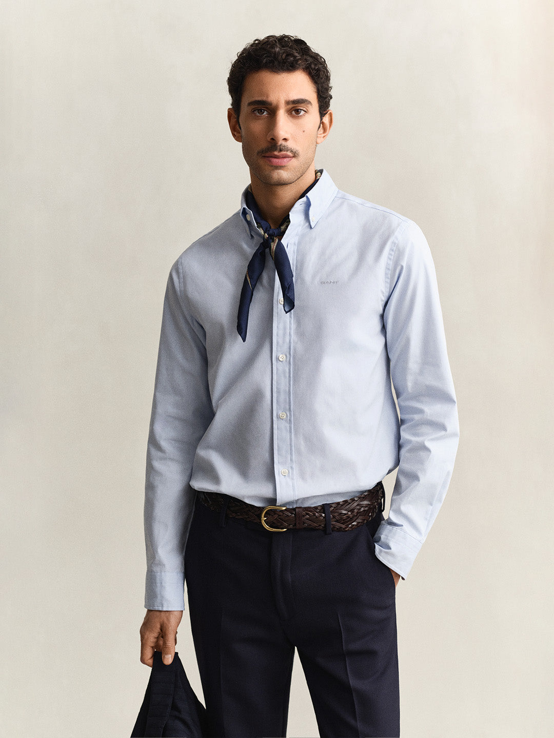 Gant Men Blue Solid Regular Fit Pinpoint Oxford Shirt