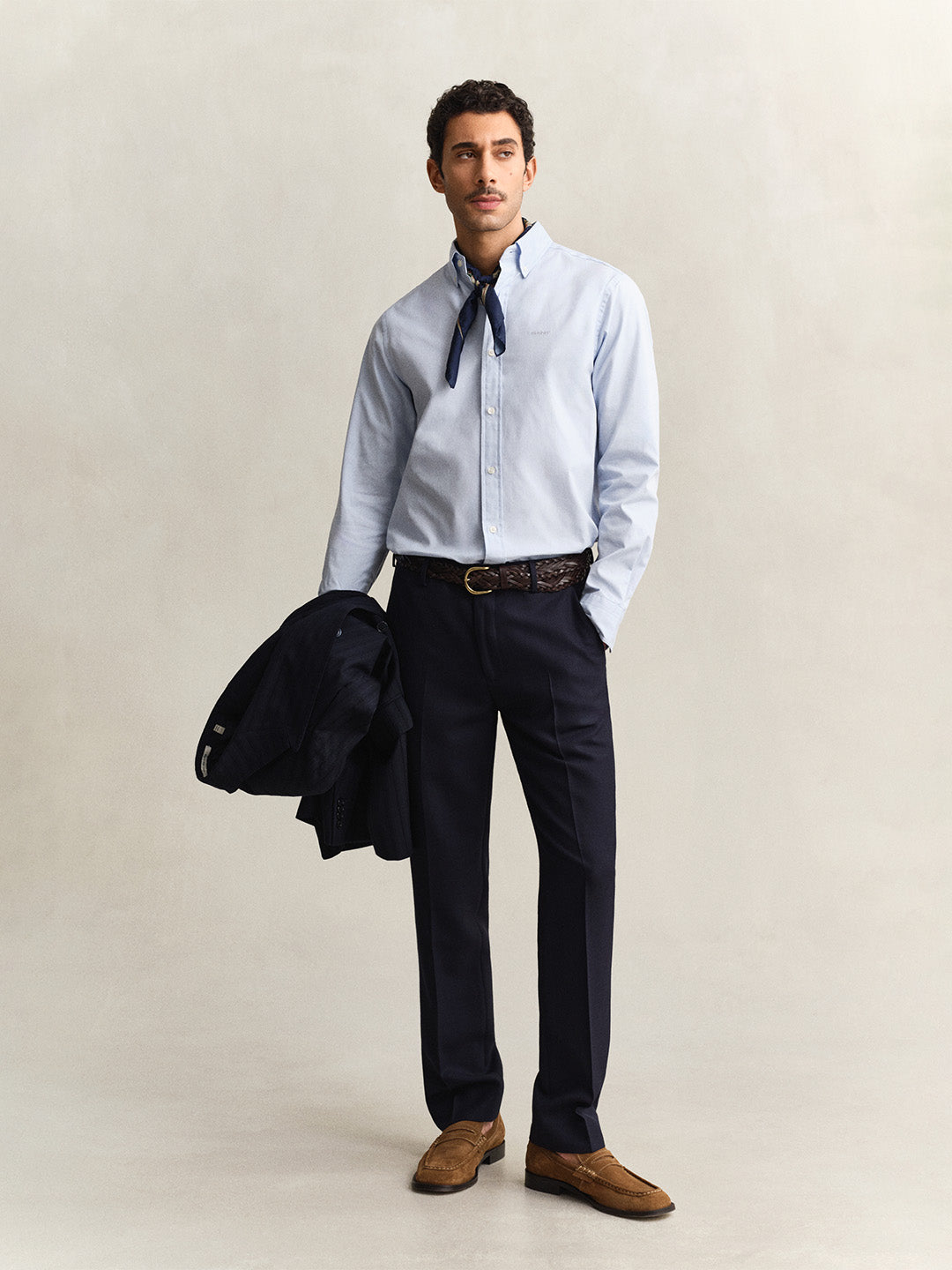 Gant Men Blue Solid Regular Fit Pinpoint Oxford Shirt