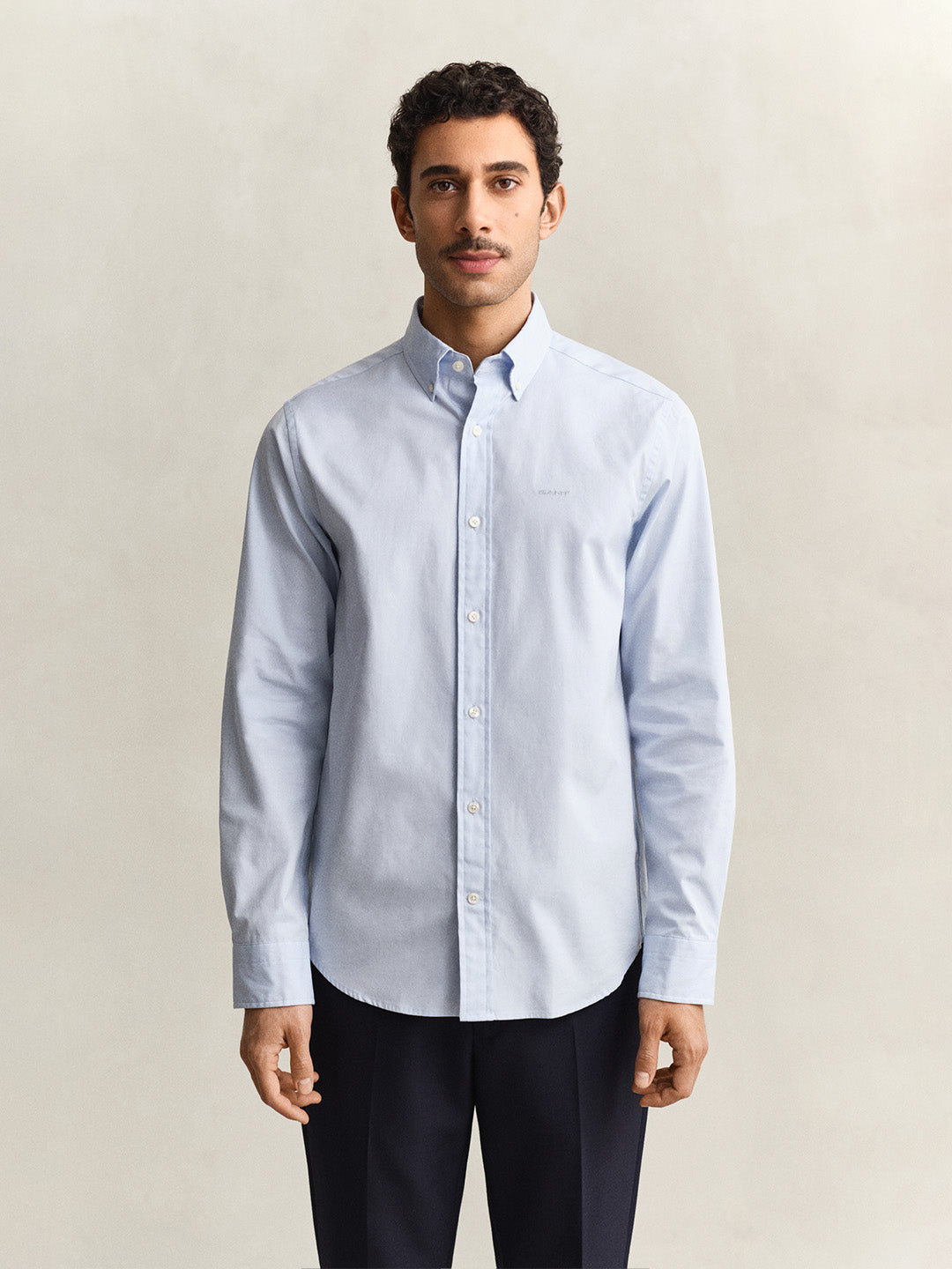 Gant Men Blue Solid Regular Fit Pinpoint Oxford Shirt