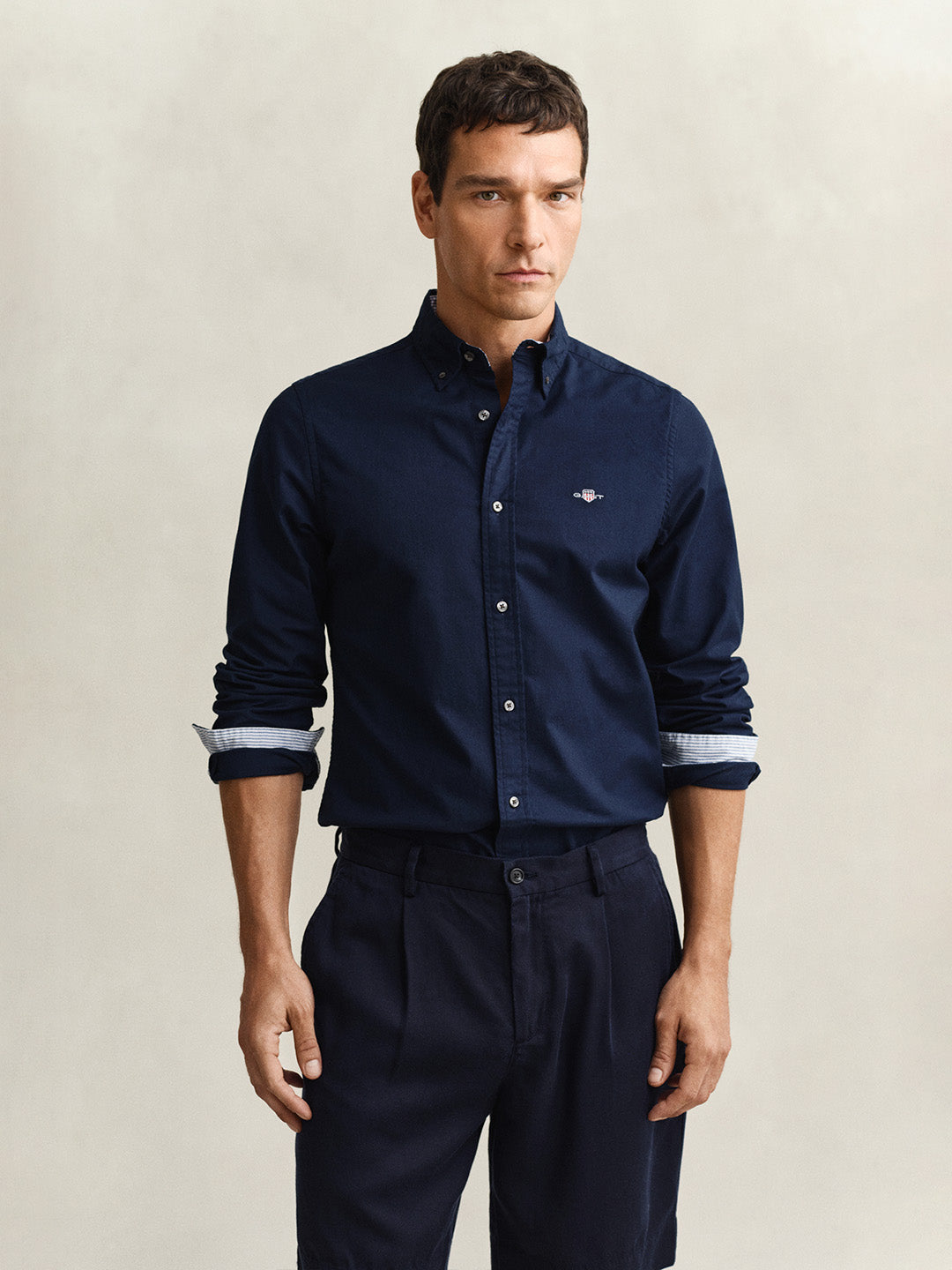 GANT Men Navy Blue Slim Fit Oxford Shirt