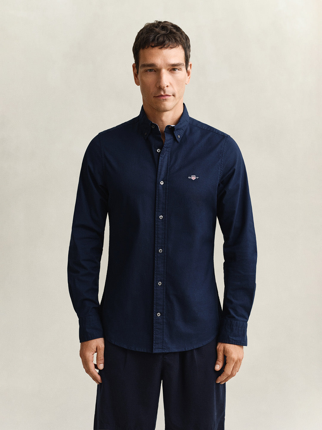 GANT Men Navy Blue Slim Fit Oxford Shirt