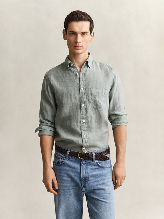 GANT Men Grey Garment Dyed Pure Linen Shirt