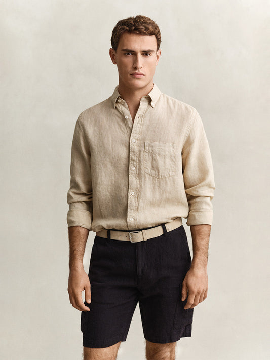GANT Men Beige Garment Dyed Pure Linen Shirt