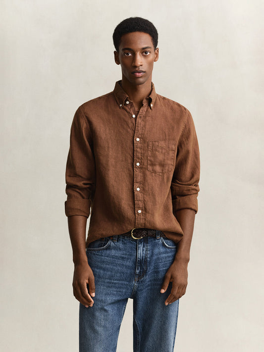 GANT Men Brown Garment Dyed Pure Linen Shirt