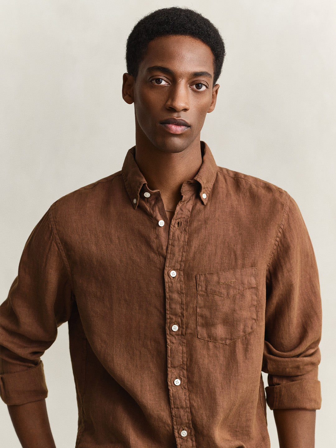 GANT Men Brown Garment Dyed Pure Linen Shirt