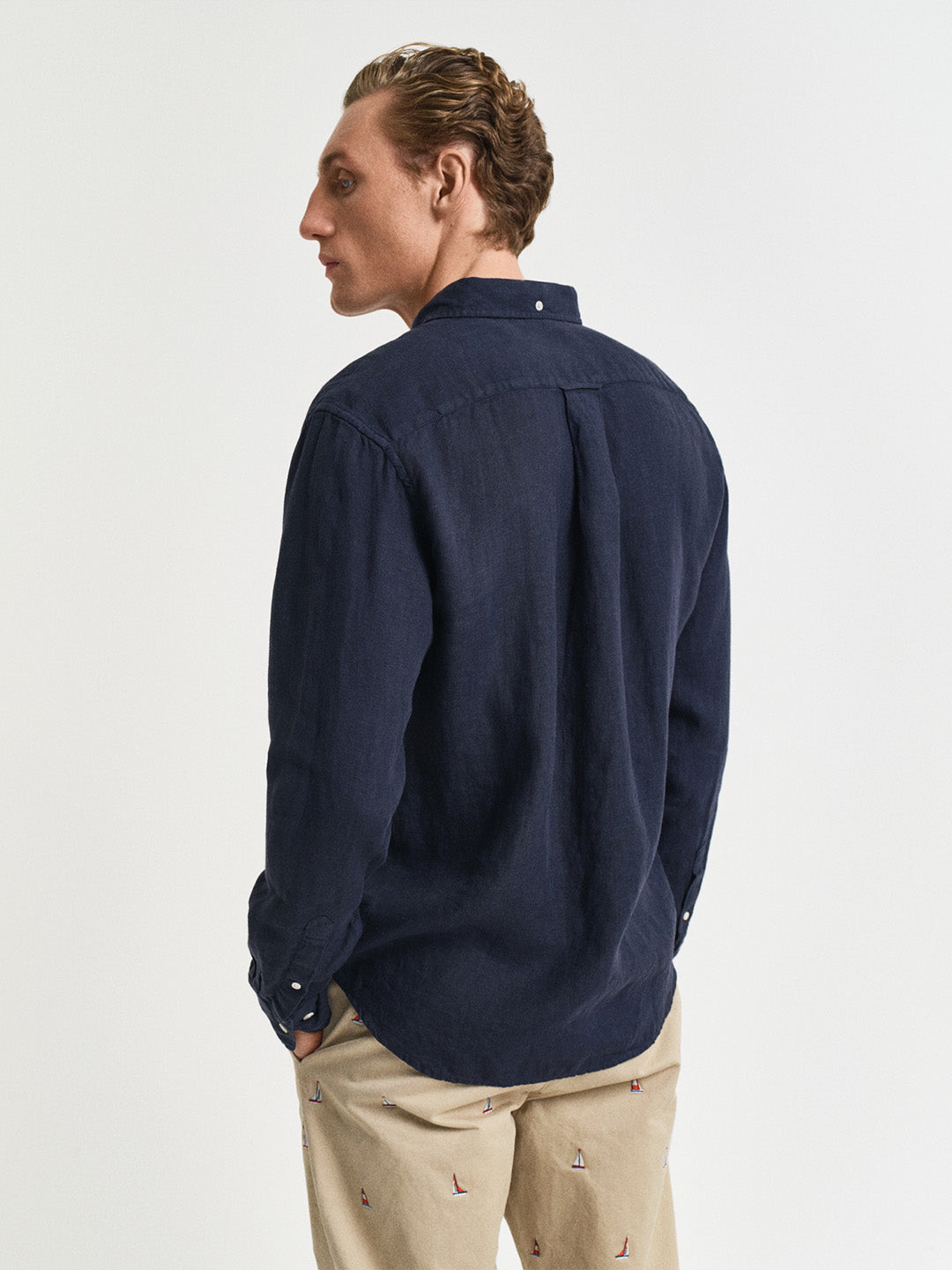 GANT Men Navy Blue Pure Linen Shirt