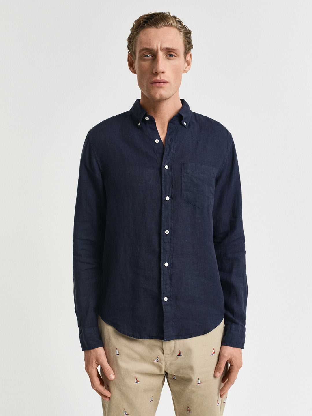GANT Men Navy Blue Pure Linen Shirt