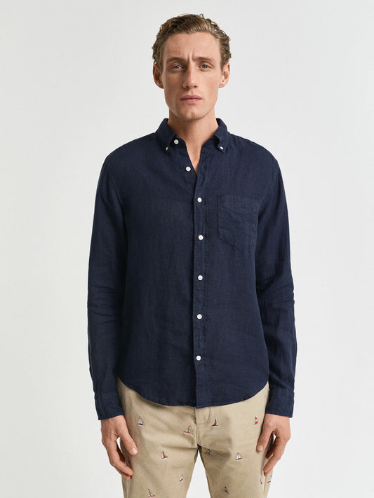 GANT Men Navy Blue Pure Linen Shirt