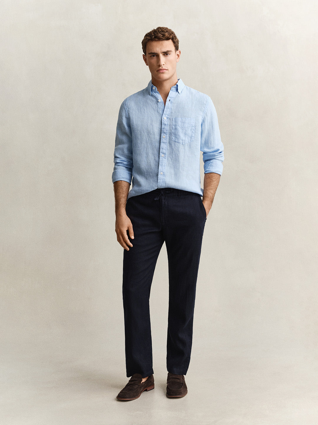 GANT Men Blue Garment Dyed Pure Linen Shirt