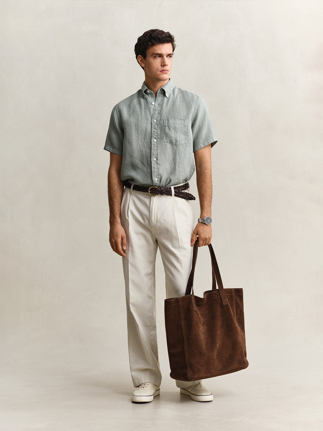Gant Men Grey Solid Regular Fit Pure Linen Shirt
