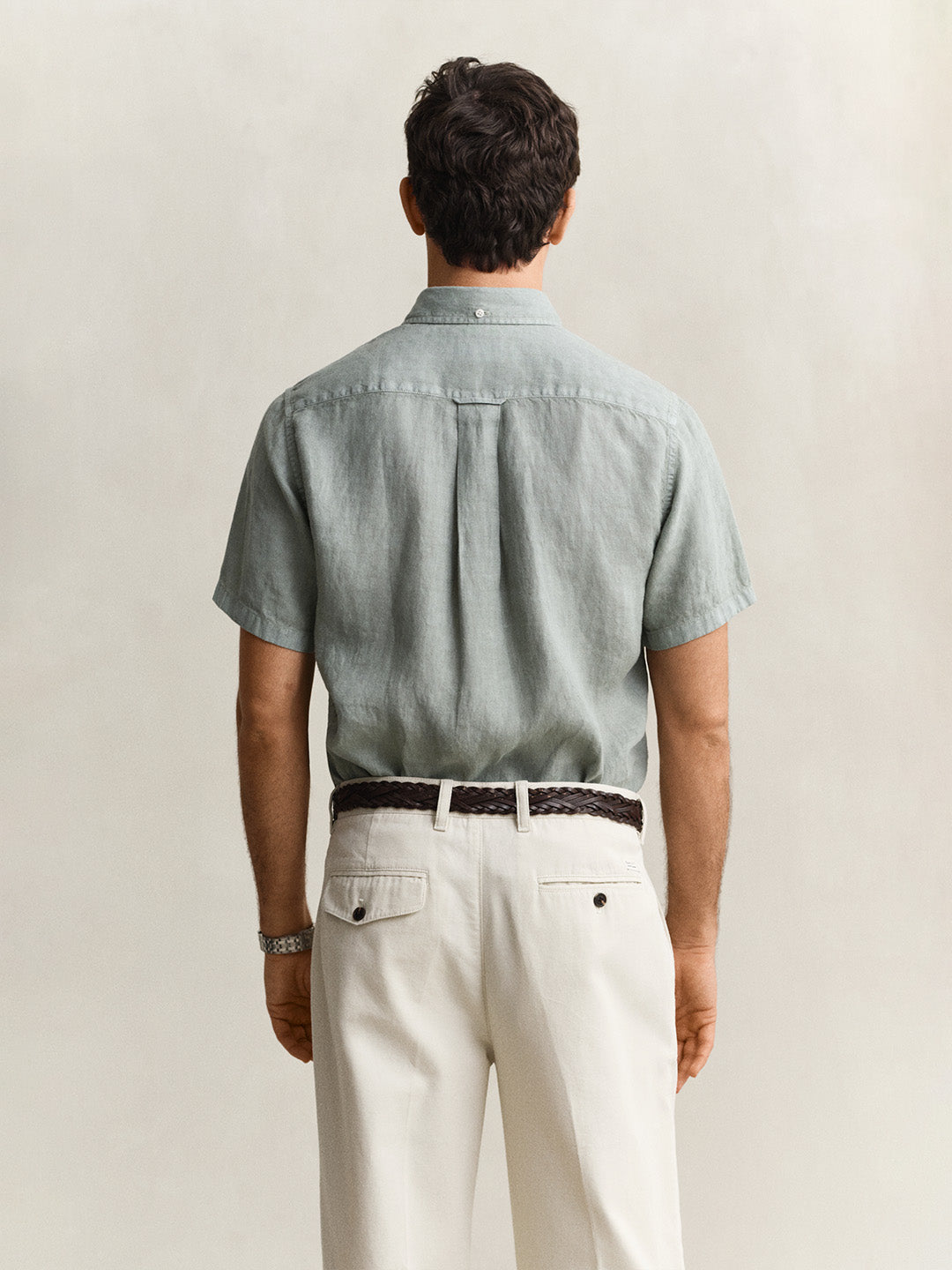 Gant Men Grey Solid Regular Fit Pure Linen Shirt