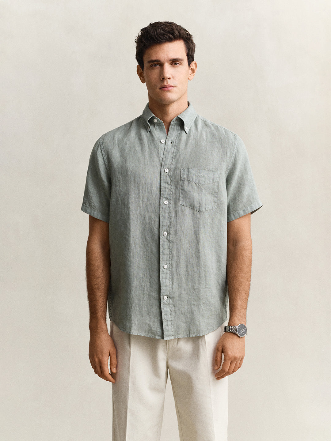 Gant Men Grey Solid Regular Fit Pure Linen Shirt