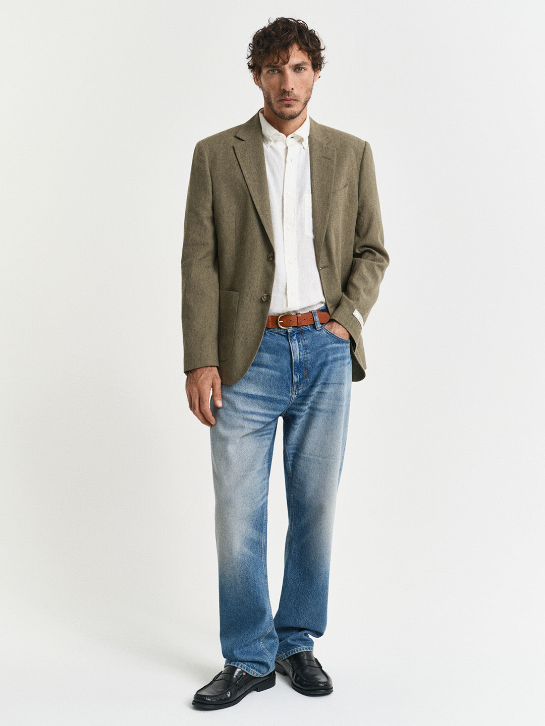 White linen shirt with blazer